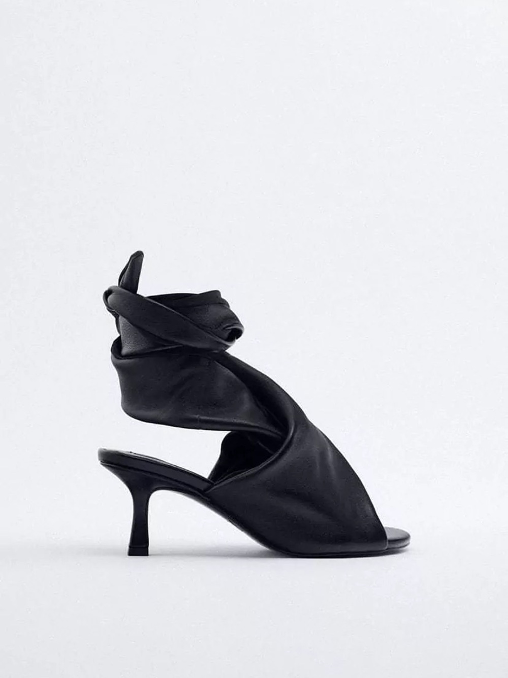 Zara Limited Edition Leather Tied Heeled Sandals - Black - Picture 2 of 9